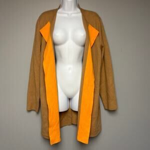 J. Jill Tan Orange Colorblock Lagenlook Open Tunic Sweater Sz L